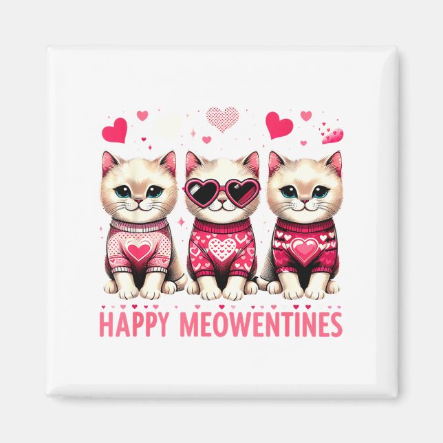 Imán Happy Meowentines Cute Valentine Cats Love Funny M (Frente)