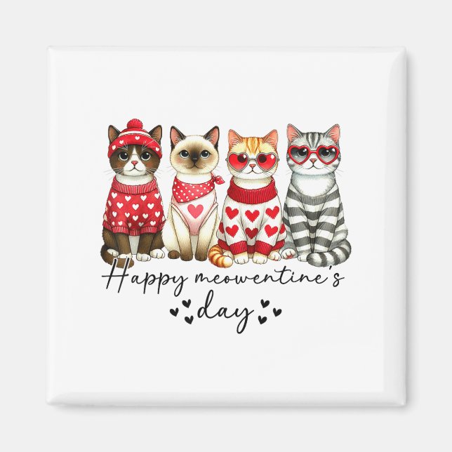 Imán Happy Meowentine's Day Cute Valentines Funny Cat S (Frente)