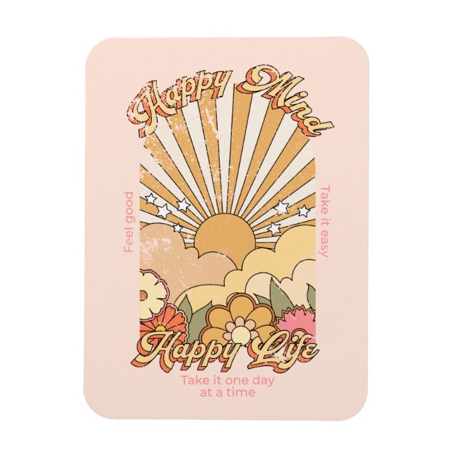 Imán Happy Mind Happy Life Hippy Groovy Vibes (Vertical)