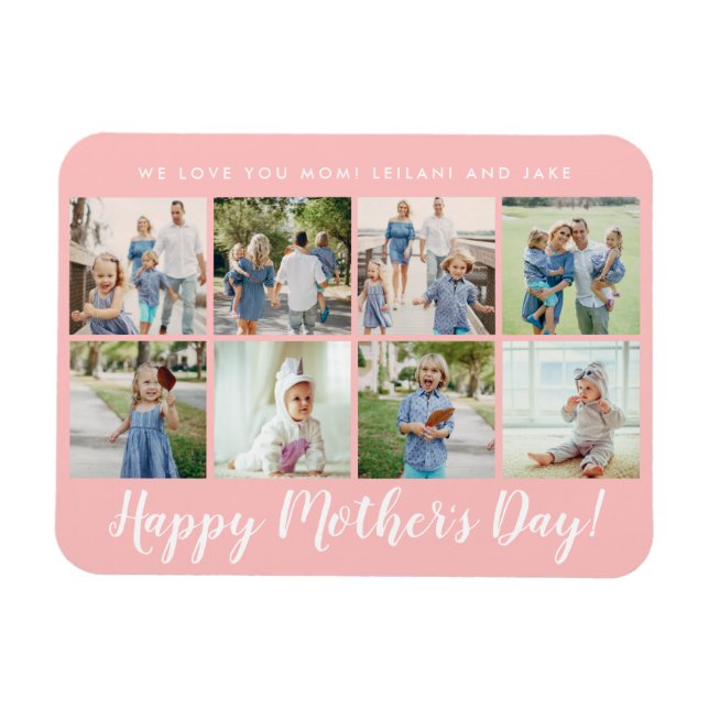 Imán Happy Mother's Day Photo Collage Custom Blush Pink (Horizontal)