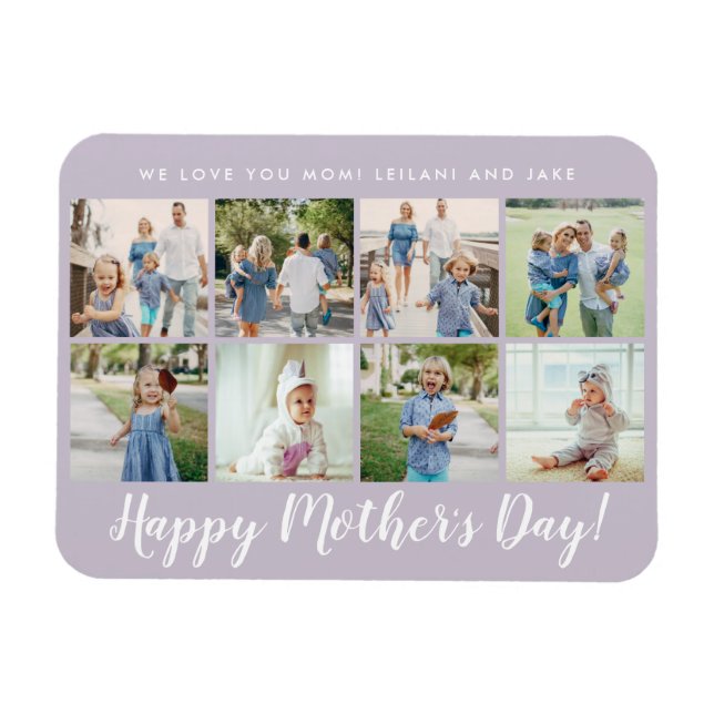 Imán Happy Mother's Day Photo Collage Custom Lavender (Horizontal)