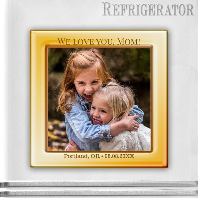 Imán Happy Mother's Day Yellow Photo Magnet (Photo magnet featuring your own favorite photo framed by an ocher gold design - Mother's Day - mom)