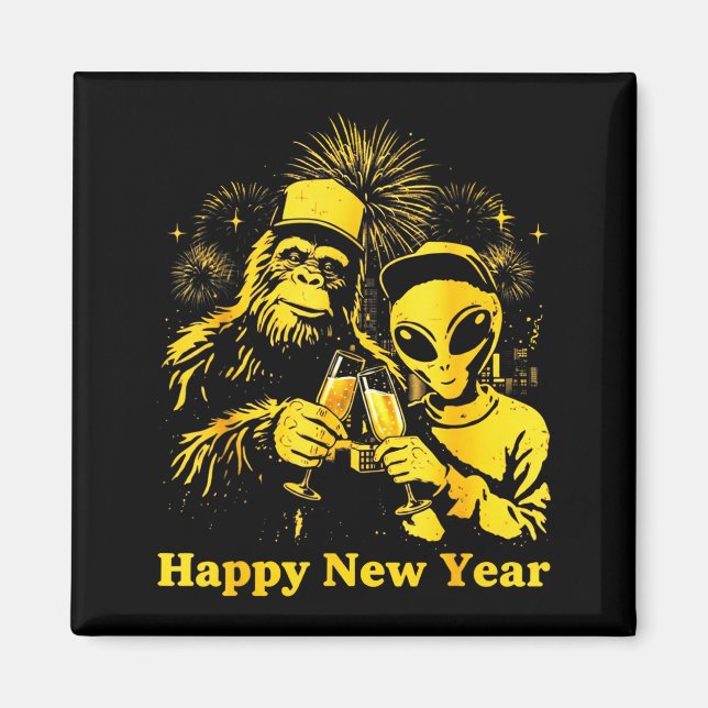 Imán Happy New Year 2026 Bigfoot Alien Lovers New Years (Frente)