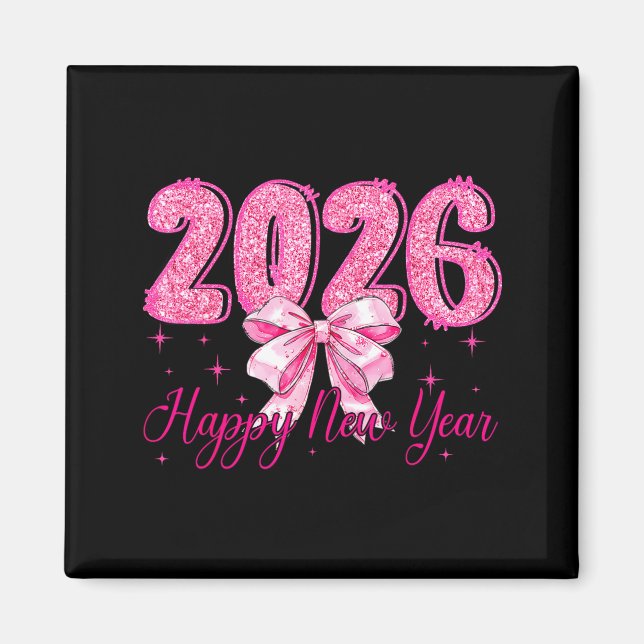 Imán Happy New Year 2026 Coquette Bow New Years Eve Par (Frente)