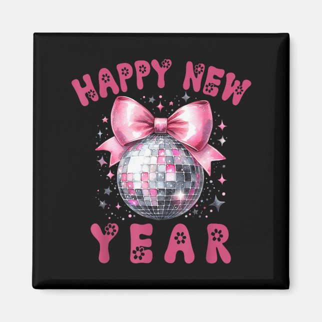 Imán Happy New Year 2026 Coquette Nk Bow Disco Ball Wom (Frente)