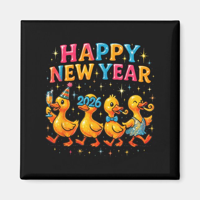 Imán Happy New Year 2026 Cute Duck Party Gift  (Frente)