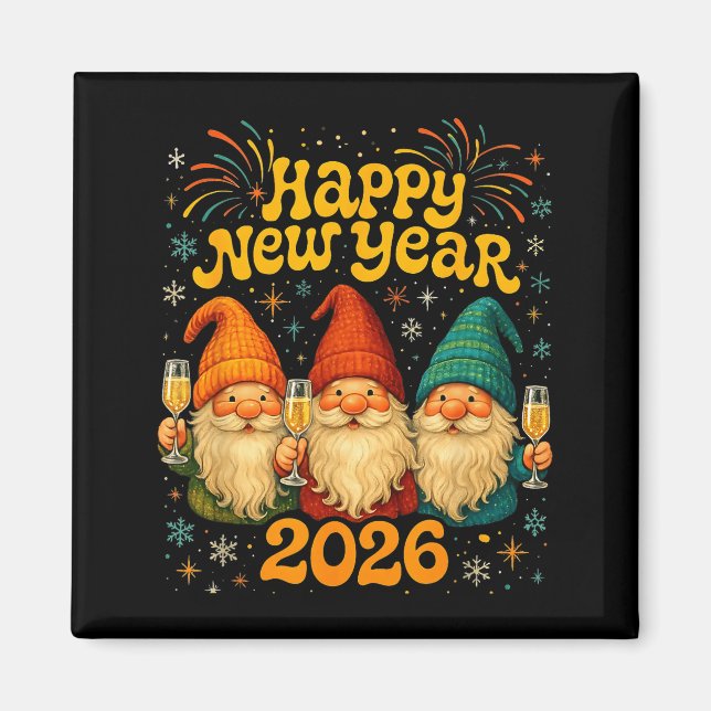 Imán Happy New Year 2026 Cute Gnome Party Gift  (Frente)