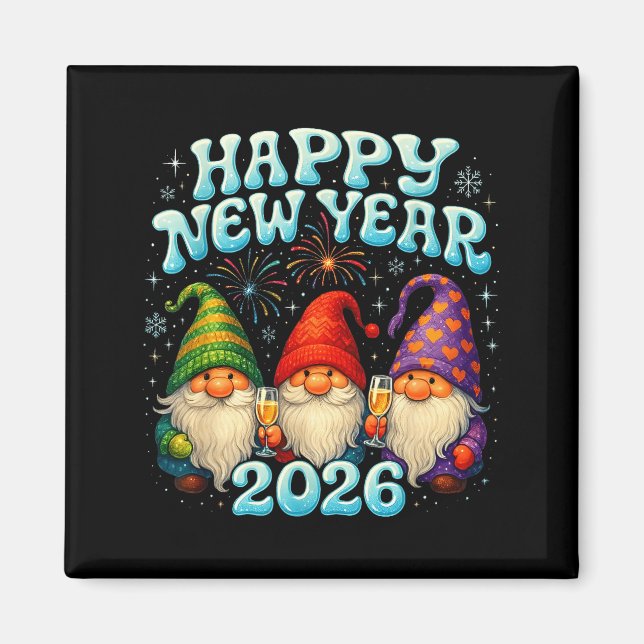 Imán Happy New Year 2026 Cute Gnome Party Gift  (Frente)