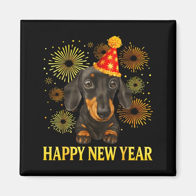 Imán Happy New Year 2026 Dachshund Fireworks New Years  (Frente)