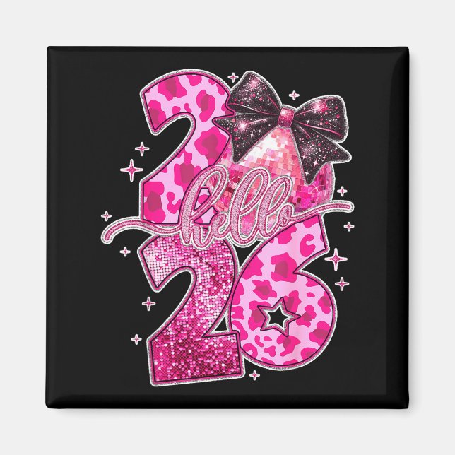 Imán Happy New Year 2026 Disco Ball Bow New Year's Eve  (Frente)