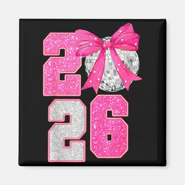 Imán Happy New Year 2026 Disco Ball Nk Coquette Bow Fam (Frente)