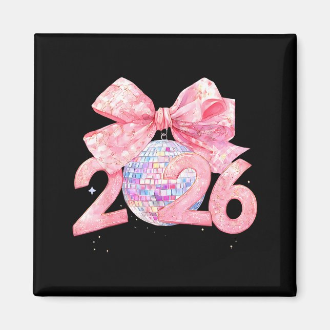 Imán Happy New Year 2026 Disco Ball Nk Coquette Bow Fam (Frente)