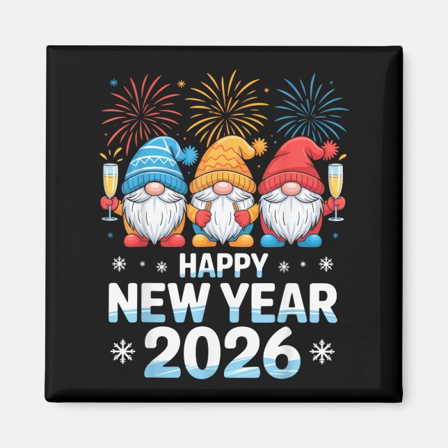 Imán Happy New Year 2026 Gnome Cute Holiday Celebration (Frente)