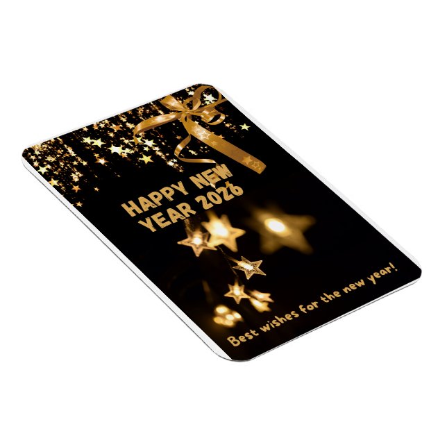 Imán Happy New Year 2026 Gold Star Greeting Card (Lado Derecho)