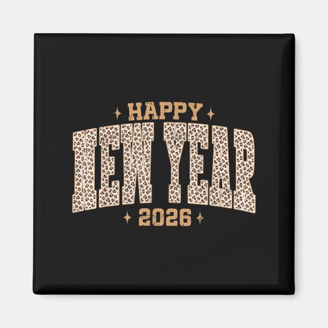 Imán Happy New Year 2026 Retro Leopard New Years Eve Pa (Frente)