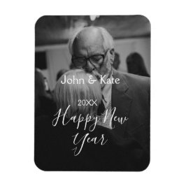 Imán Happy new year couple photo name year black white 