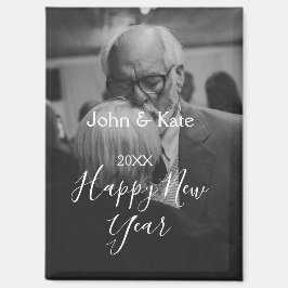 Imán Happy new year couple photo name year black white 