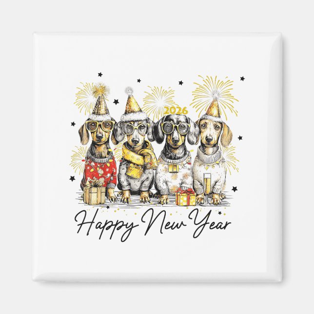 Imán Happy New Year Dachshund Dog Lover 2026 New Year H (Frente)