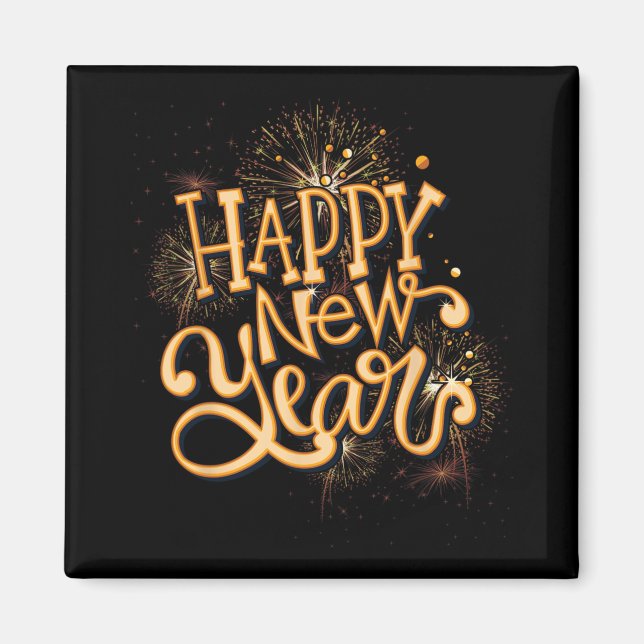 Imán Happy New Year New Years Eve Party , Black  (Frente)