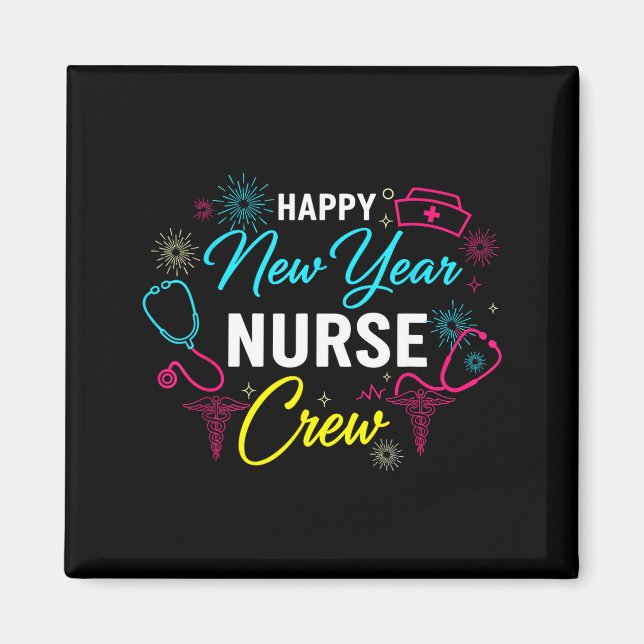 Imán Happy New Year Nurse Shirt, Fireworks Stethoscope  (Frente)