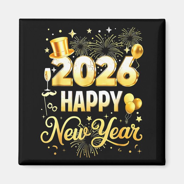 Imán Happy New Year Party 2026 Funny Balloon Family Mat (Frente)