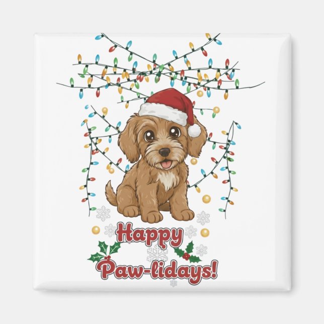 Imán Happy Paw-lidays Christmas Cockapoo Magnet (Frente)