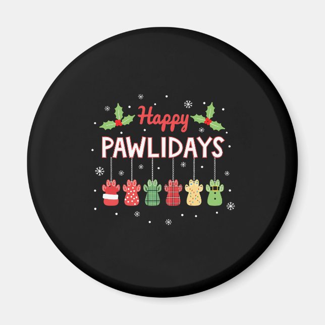Imán Happy Pawlidays Funny Christmas Dog Paw Xmas Dogs  (Frente)