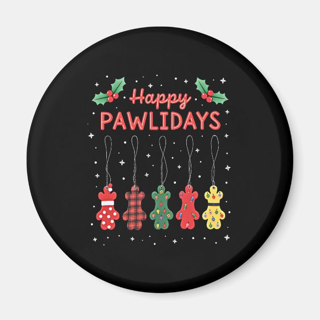 Imán Happy Pawlidays Funny Christmas Dog Paw Xmas Dogs  (Frente)