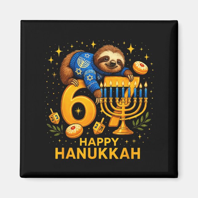Imán Happy Six Seven Hanukkah Funny Meme Menorah Sloth  (Frente)
