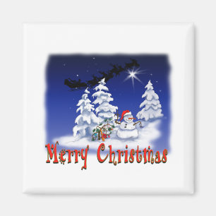 Imán Happy snow man at Christmas time