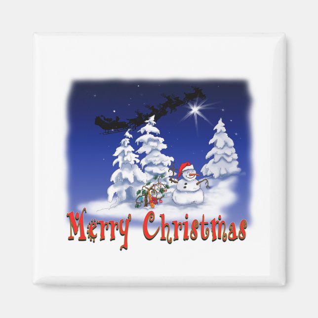 Imán Happy snow man at Christmas time (Frente)