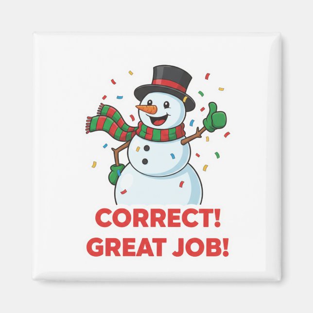 Imán Happy Snowman Correct Great Job Reward Motivation  (Frente)