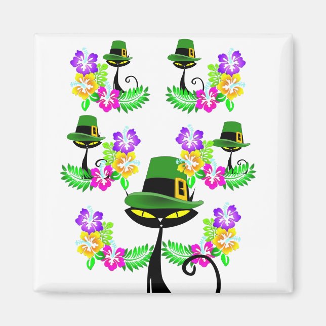 Imán Happy St. Patrick's Day Magnets Cat Floral (Frente)