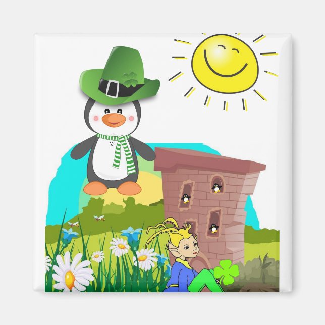 Imán Happy St. Patrick's Day Magnets Penguin (Frente)