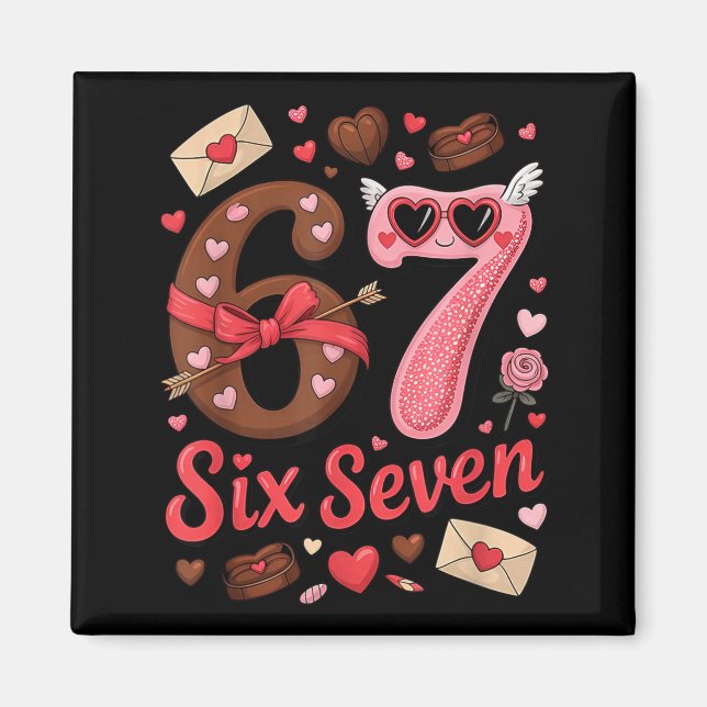 Imán Happy Valentine’s Day 67 Meme Hearts Coquette Bow  (Frente)