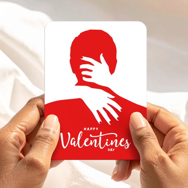 Imán Happy Valentine’s Day Red Love Hug Silhouette (Happy Valentine’s Day Red Love Hug Silhouette Magnet, Be Mine, Couple Gift)