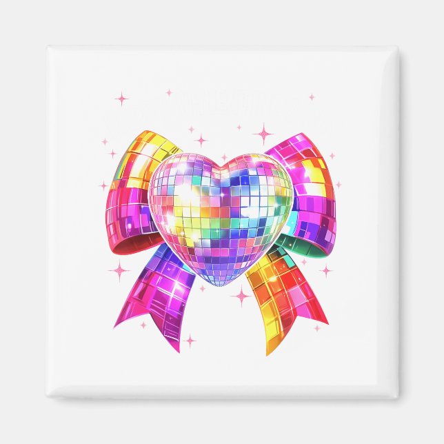 Imán Happy Valentine's Day Coquette Disco Ball Heart Gi (Frente)