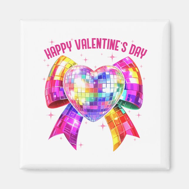 Imán Happy Valentine's Day Coquette Disco Ball Heart Gi (Frente)
