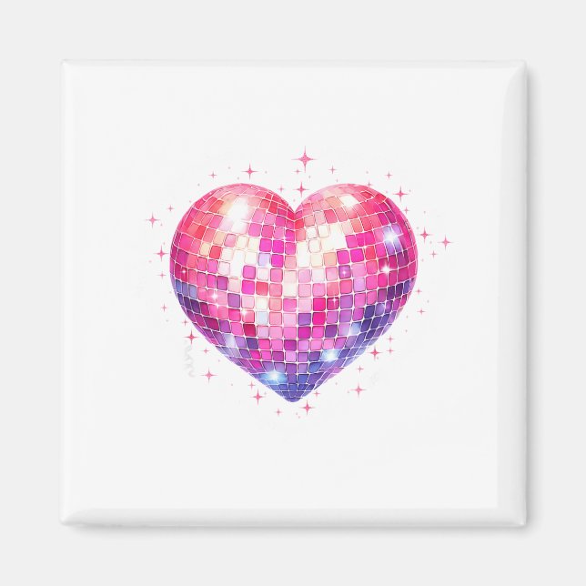 Imán Happy Valentine's Day Coquette Nk Disco Ball Heart (Frente)