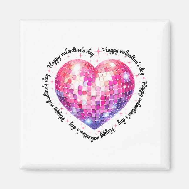 Imán Happy Valentine's Day Coquette Nk Disco Ball Heart (Frente)