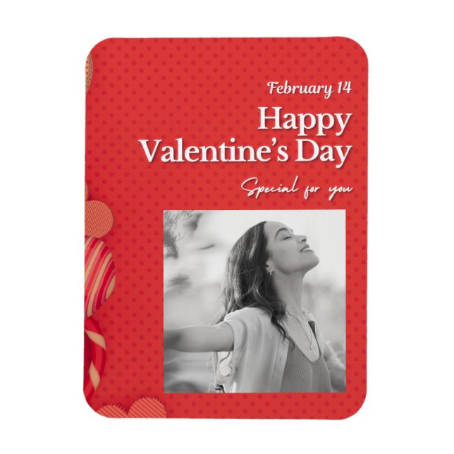 Imán Happy valentine's day Custom Photo Red Hearts (Vertical)