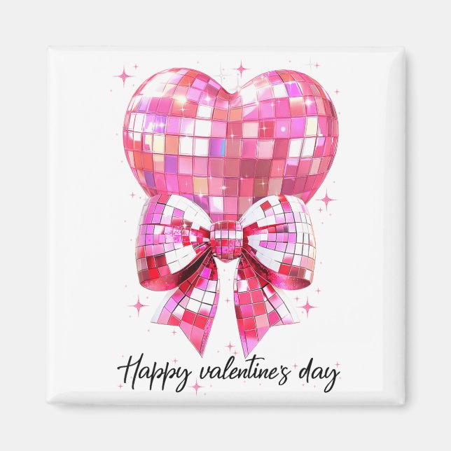 Imán Happy Valentine's Day Funny Coquette Disco Ball He (Frente)