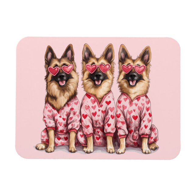 Imán Happy Valentines Day German Shepherd Dogs (Horizontal)