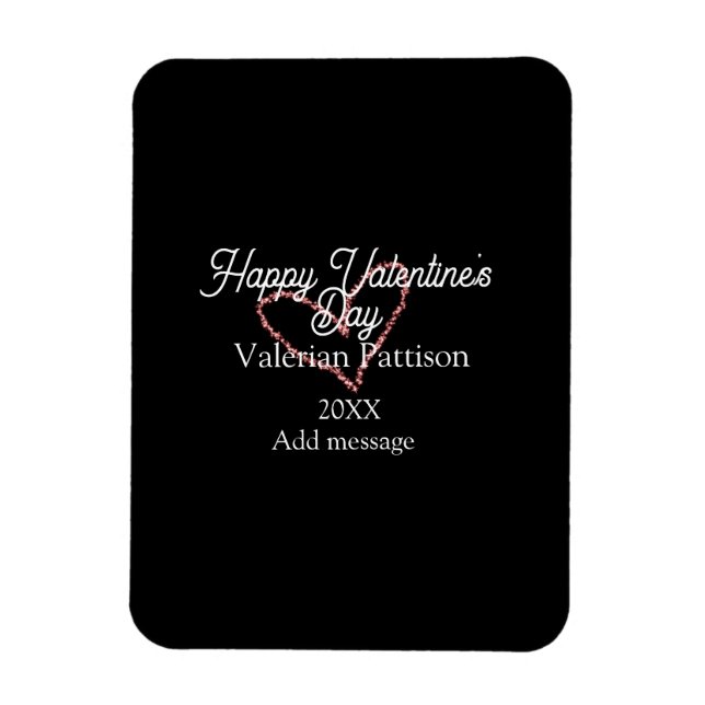 Imán Happy Valentine's day red glitter heart black name (Vertical)