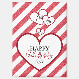 Imán Happy Valentine's Day Red Hearts Chalk Stripes
