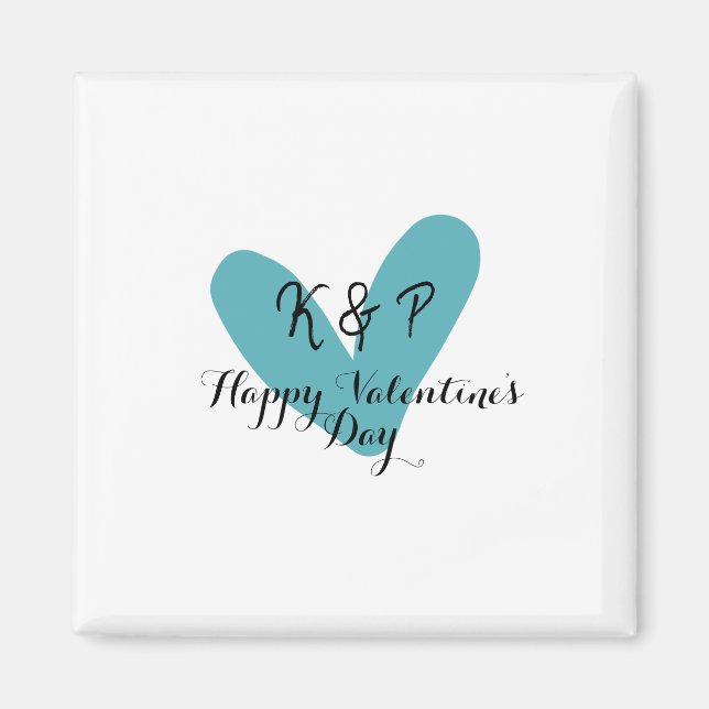 Imán Happy Valentine's day turquoise heart name letter  (Frente)