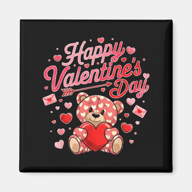 Imán Happy Valentines Day Women Cute Bear Valentine Hea (Frente)