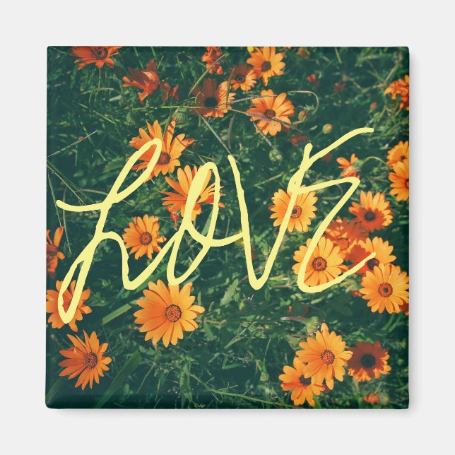 Imán Happy Vibes Love Naranja Flowers Magnet (Frente)