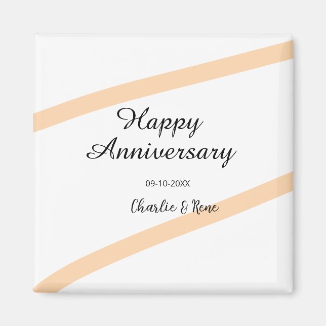 Imán Happy wedding anniversary orange pastel lines name (Frente)