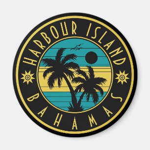 Imán Harbour Island Bahamas Retro Palm Tree Souvenirs